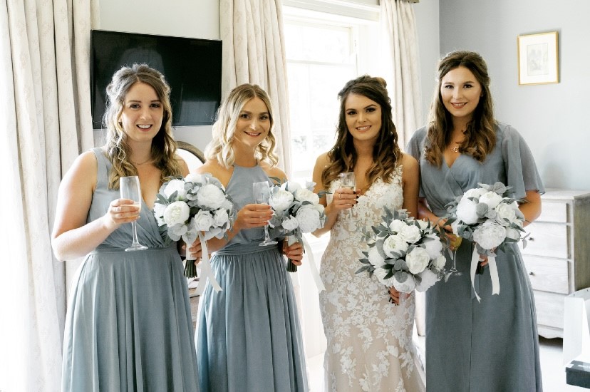 Grey, white and sage wedding flowers